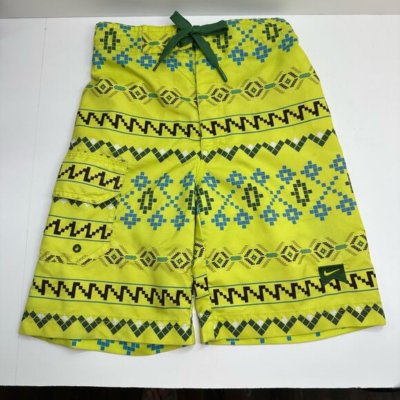 Nike Boys Swimsuit Size 5-6 yrs Board Short Neon Yellow Geometric Aztec Print - Picture 1 of 9